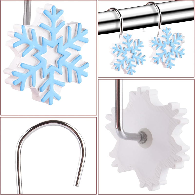 EVOOKA Snowflake Shower Curtain Hooks Rings,12pcs Christmas Snowflake Shower Curtain Hooks Winter Bathroom Decoration for Christmas,Bathroom, Bedroom and Living Room (Blue) - Image 4